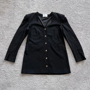 Valentina Shah Demi Dress Blazer Womens Size 10 Black Gold Button Italy